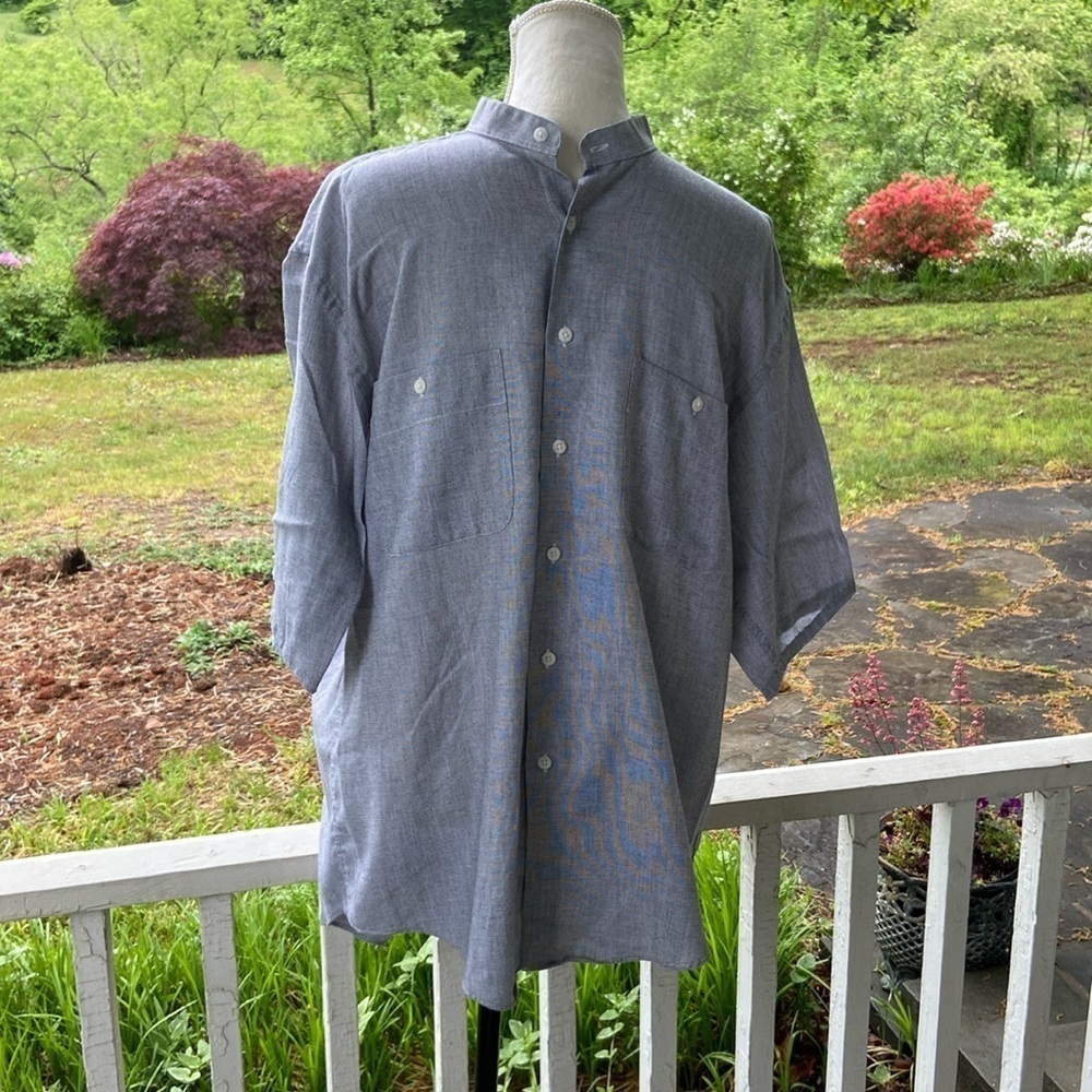 Yves Saint Laurent Grey Short Sleeve Band Collar Button Down XL